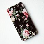 Iphone Case, Pink Floral Pattern On Black Fabric..