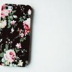 Iphone Case, Pink Floral Pattern On Black Fabric..