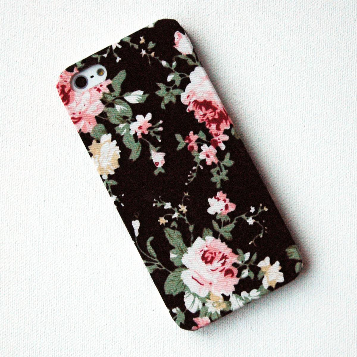 Iphone Case, Pink Floral Pattern On Black Fabric Iphone 5 Case